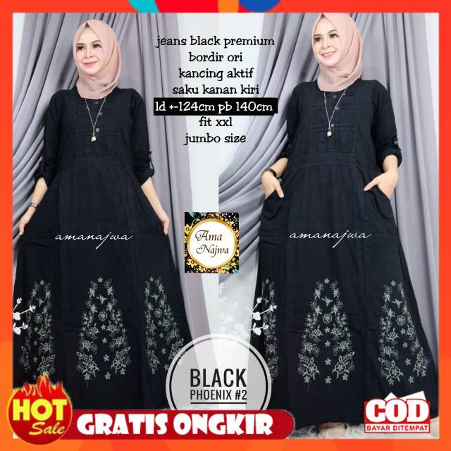 KAIN ADEM HALUS TEBAL / Gamis Jeans Hitam Black phoenix jumbo