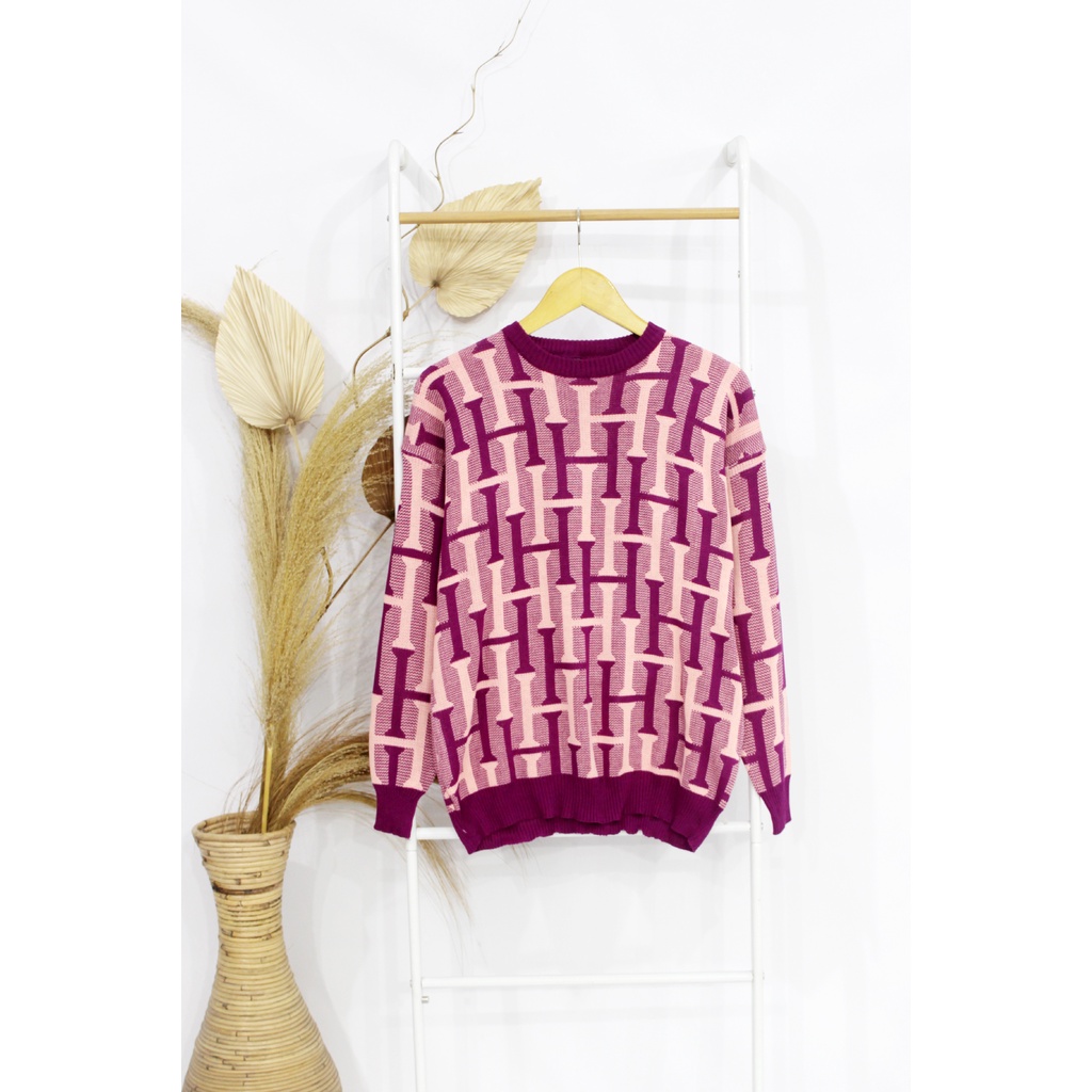 Kalila Harlinka Sweater Rajut Oversize Wanita Premium / Atasan Baju Rajut Wanita Korean Motif
