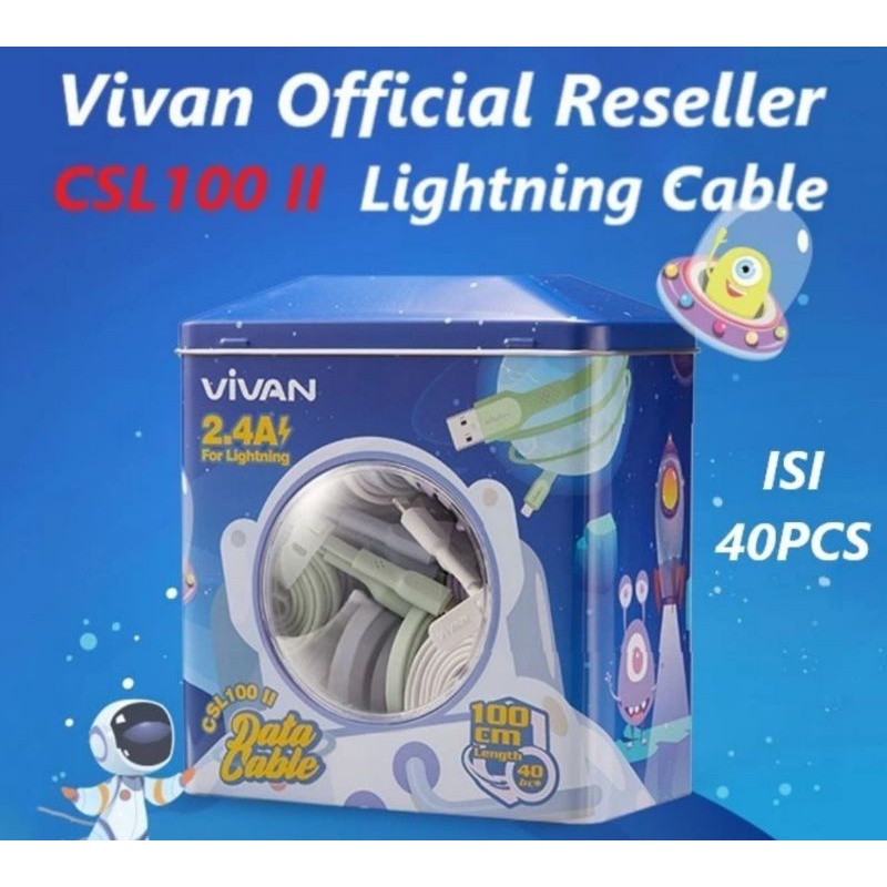 Kabel Data Vivan CSL100 Iphone Kabel Data Lightning 1Meter 2.4Ampere 1 Toples isi 40pcs Kabel Data G