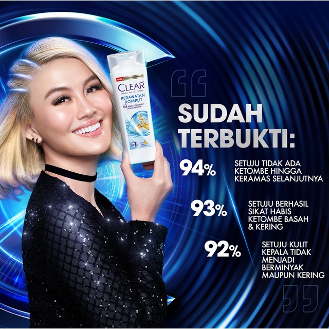 CLEAR Shampoo Anti Ketombe Perawatan Komplit, 48 Jam Melindungi dari Gatal dan Lawan Minyak dengan 10x Super Vitamin - 850mL Triplepack