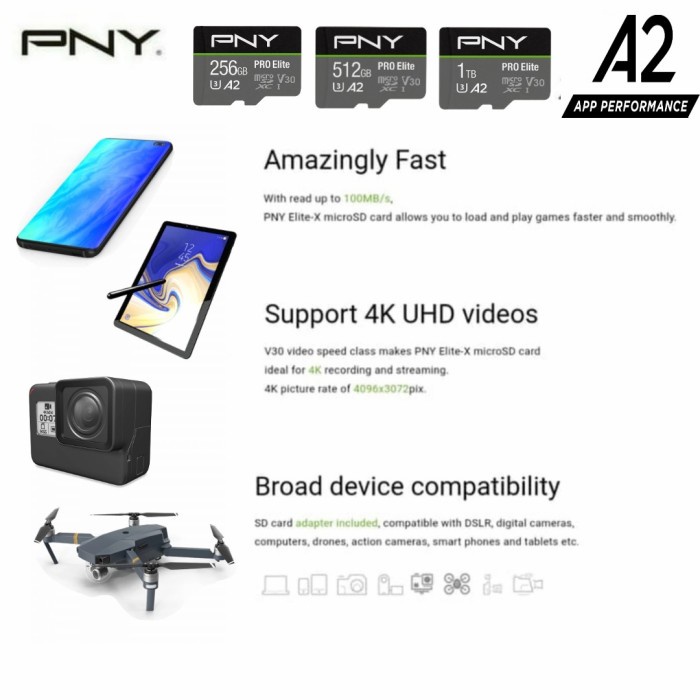Terlaris ✨ -microSD 256 GB XC A2 U3 V30 PNY Pro Elite 100Mb/s 100% Original