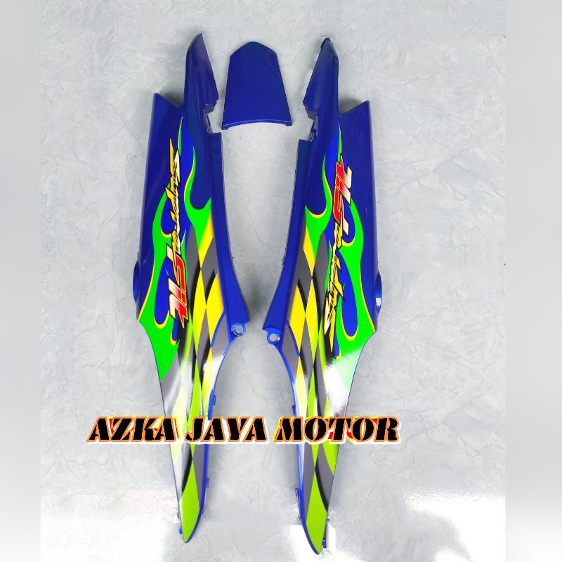 Cover Body Supra Fit New Biru + striping / Supra Fit R Special Edition striping Api 2006 By RM Motor