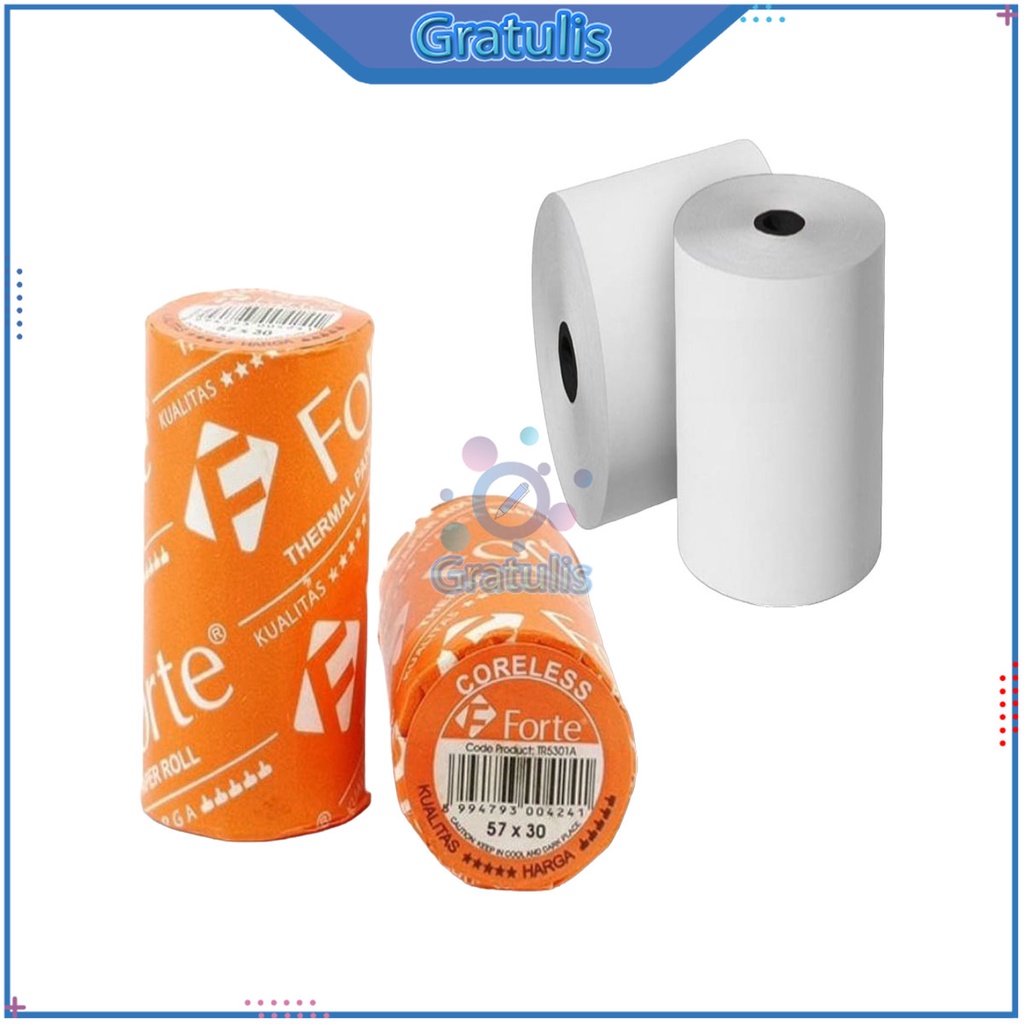 

KERTAS TERMAL GULUNG 1P FORTE 57 X 30 MM / STRUK PRINTER BLUETOOTH GULUNG / THERMAL PAPER PRINTER ROLL