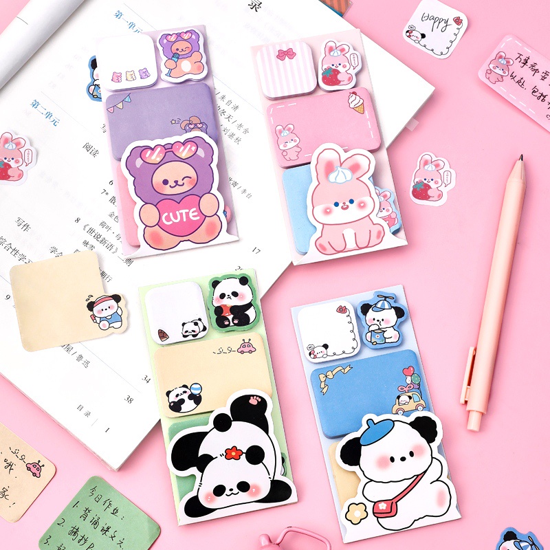 

[GROSIR ATK] 1 SET STICKY NOTE DAN STICKER 4 IN 1 MOTIF KARTUN ANIMAL LUCU / STICKY NOTES 4 MACAM LG