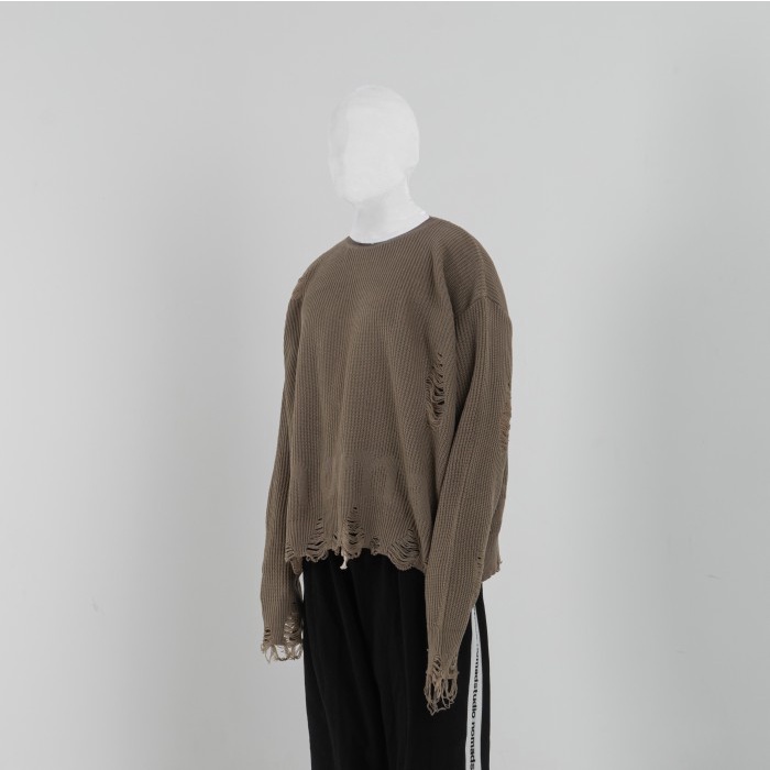 NOMADSTUDIO Reborn - Khaki Distressed Oversized Knit Sweater