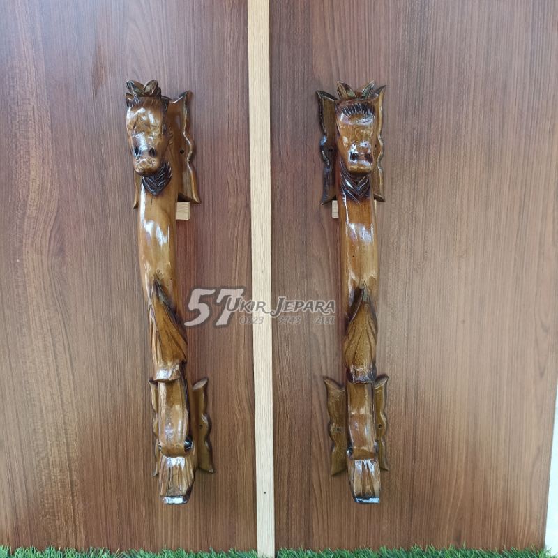 (Kuda 5) Handel handle tarikan gagang jati ukir pintu rumah bahan kayu jati murah - Tarikan pintu uk