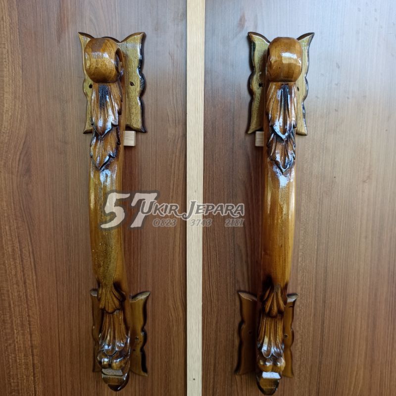 ( Melengkung 9 ) Handel, handle, tarikan, gagang, jati, ukir, Handle pintu murah / Tarikan pintu kay