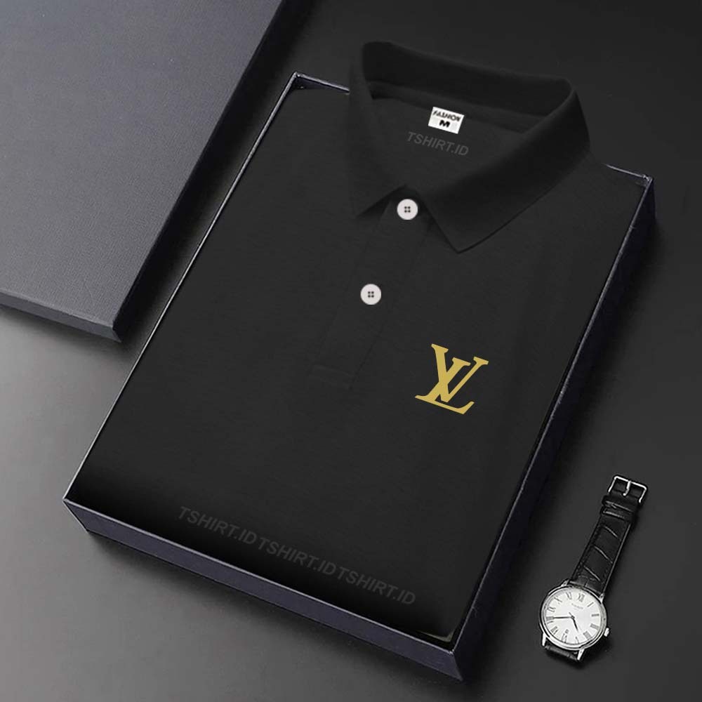 Bisa Cod  Polo Shirt Motif LV / Polo Shirt Pria / Kaos Kerah Pria / Kaos Polo / Tshirt Pria | Gold