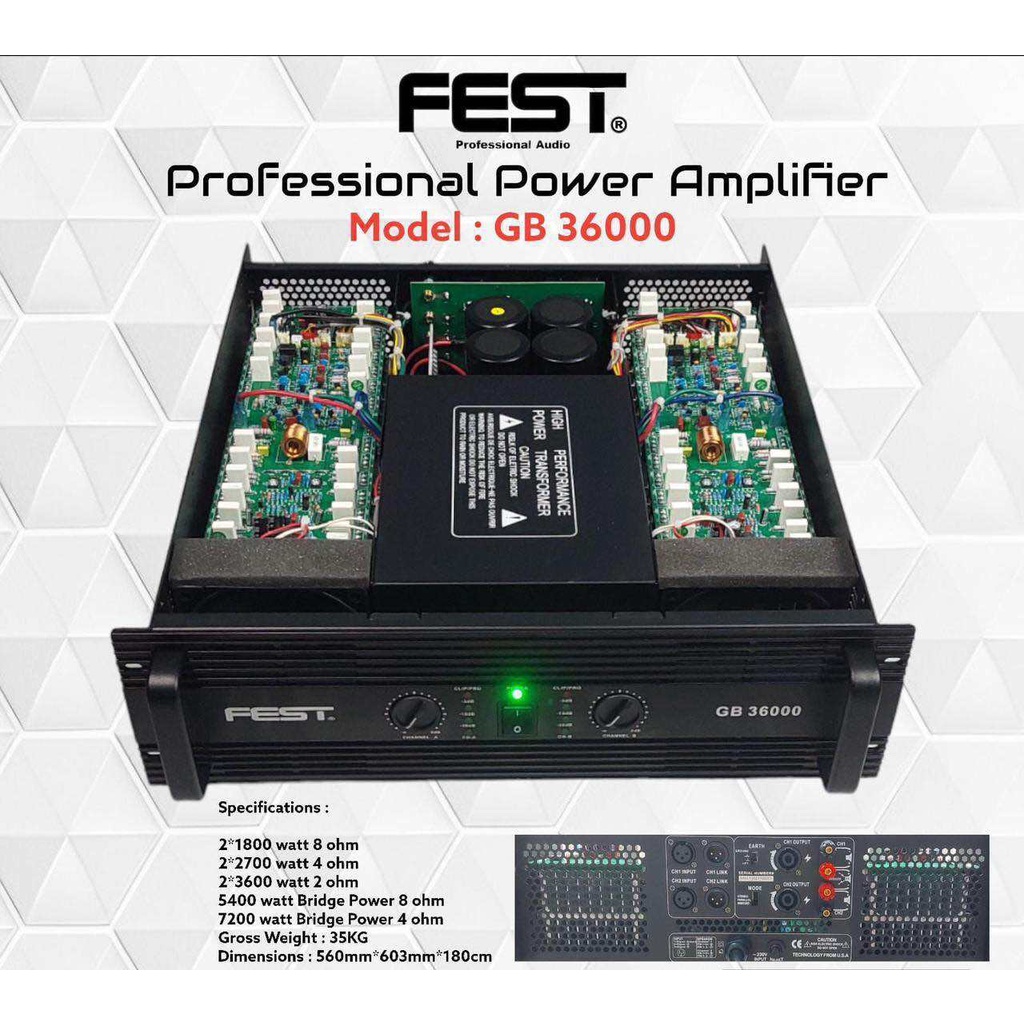 Power Amplifier Fest Gb36000 2 Channel Original Gb 36000 Ampli