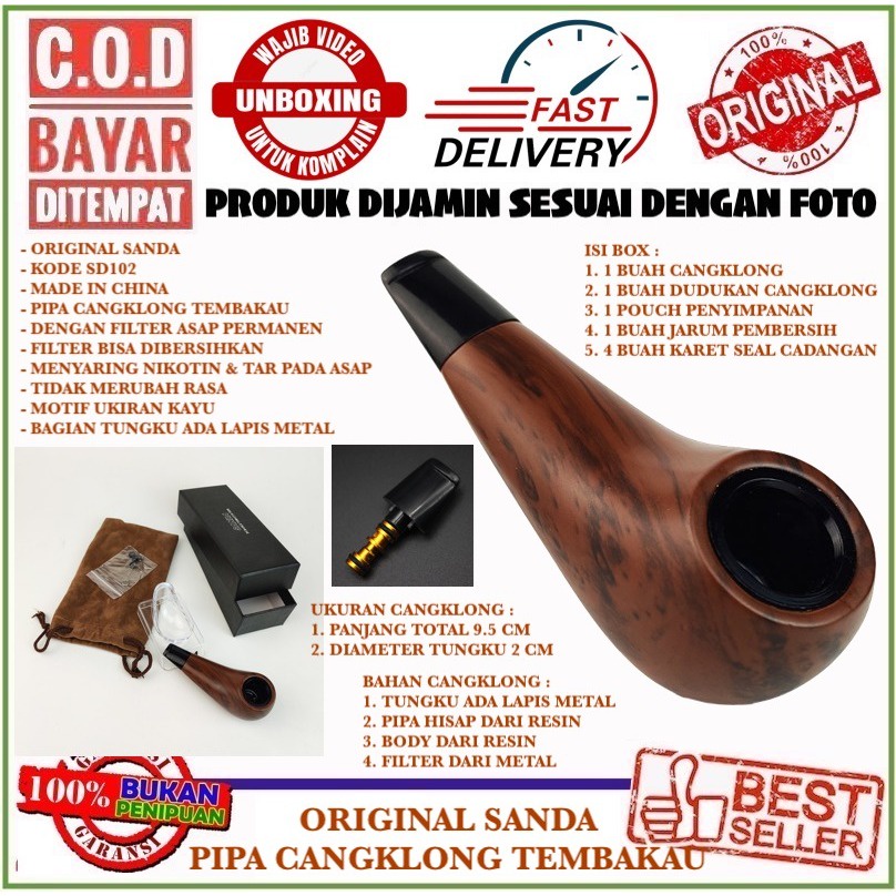 SANDA SD102 SET PIPA POPEYE CANGKLONG TMBKU BAHAN RESIN DENGAN DUDUKAN DAN FILTER SARINGAN ASAP PERM