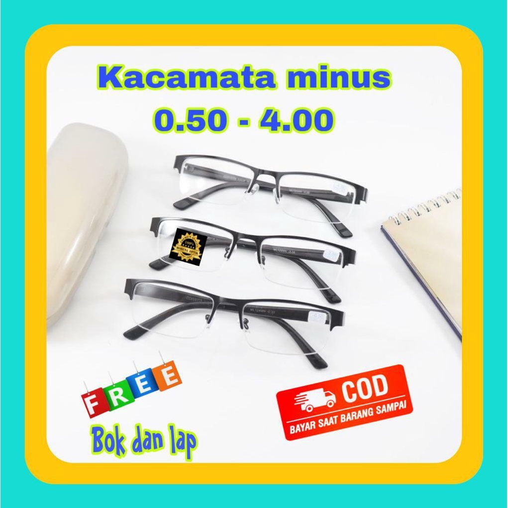 BARU KACAMATA MINUS GANTUNG SETENGAH FRAME PRIA DAN WANITA FRAME BESI  -0.50 SAMPAI -4.00 FREE BOX
