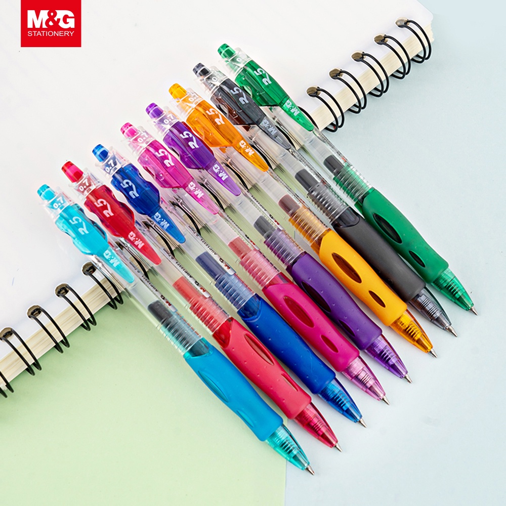 

M&G Pulpen Gel Retractable Gel Pen 8 Warna 0.7 mm 0.5 mm Comfort Rubber Grip Hitam Biru Muda Sky Blue Merah Pink Orange Hijau Ungu