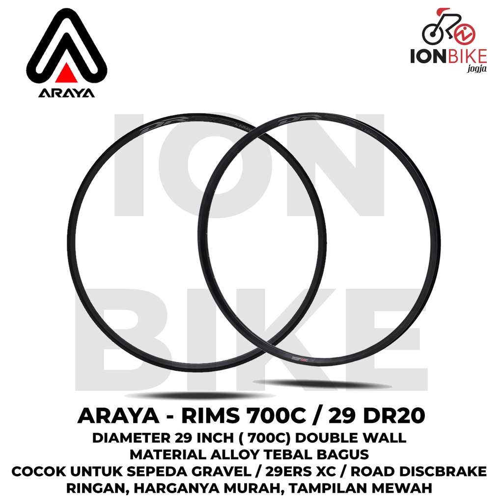 Velg Rim Rims ARAYA 29 Inch DR20 32 Hole 32H H Alloy Ringan 700c 700 c Sepeda MTB 29ers Gravel Cyclo