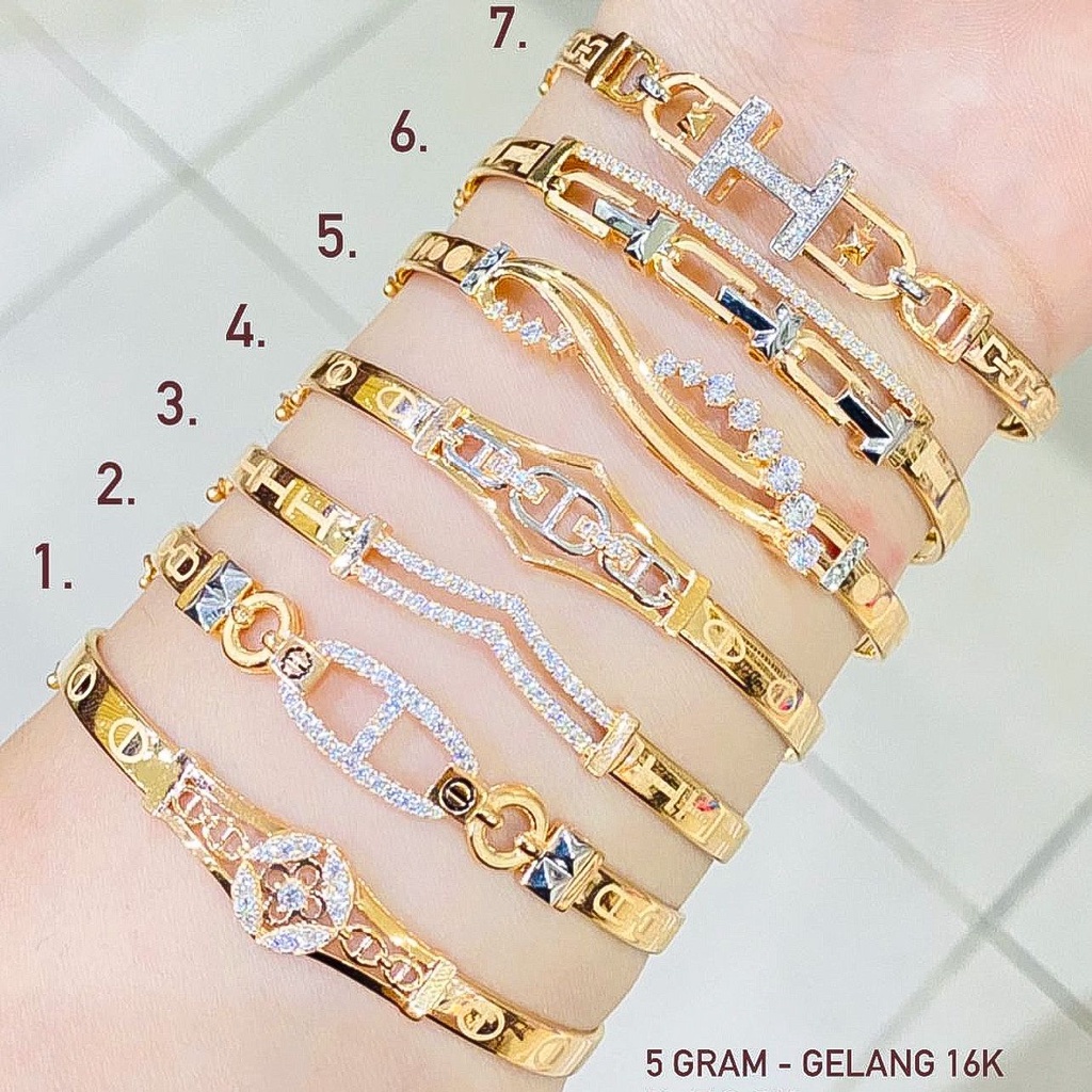 Gelang bulat anak dan dewasa emas asli kadar 700 70 16k branded H clover daun kerawang krum putih mi