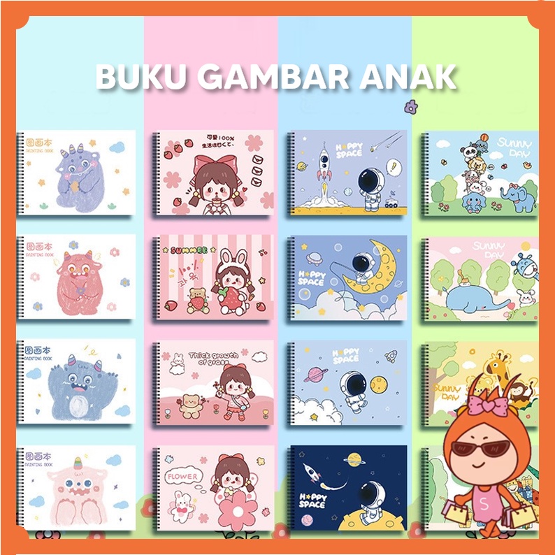Reseller Welcome - S6132 Kartun Kids Sketch / Drawing Book Ring Kartun / Sketch Book Motif Karakter 