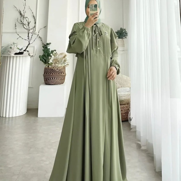 Dress Satin Mawar Muslim Wanita  gamis syari muslimah  - Black, L