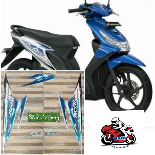 Striping  Honda beat karbu biru putih tahun 2011 2012 stiker list body untuk beat karbu standart ori