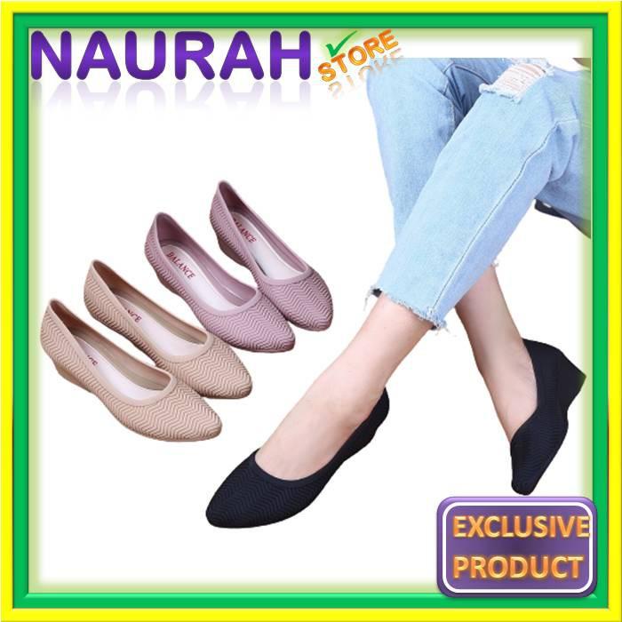 Sepatu Wedges Wanita Balance 697 D3 Original Flatshoes Motif Salur Jelly Shoes Wedges Tinggi 4cm Emp