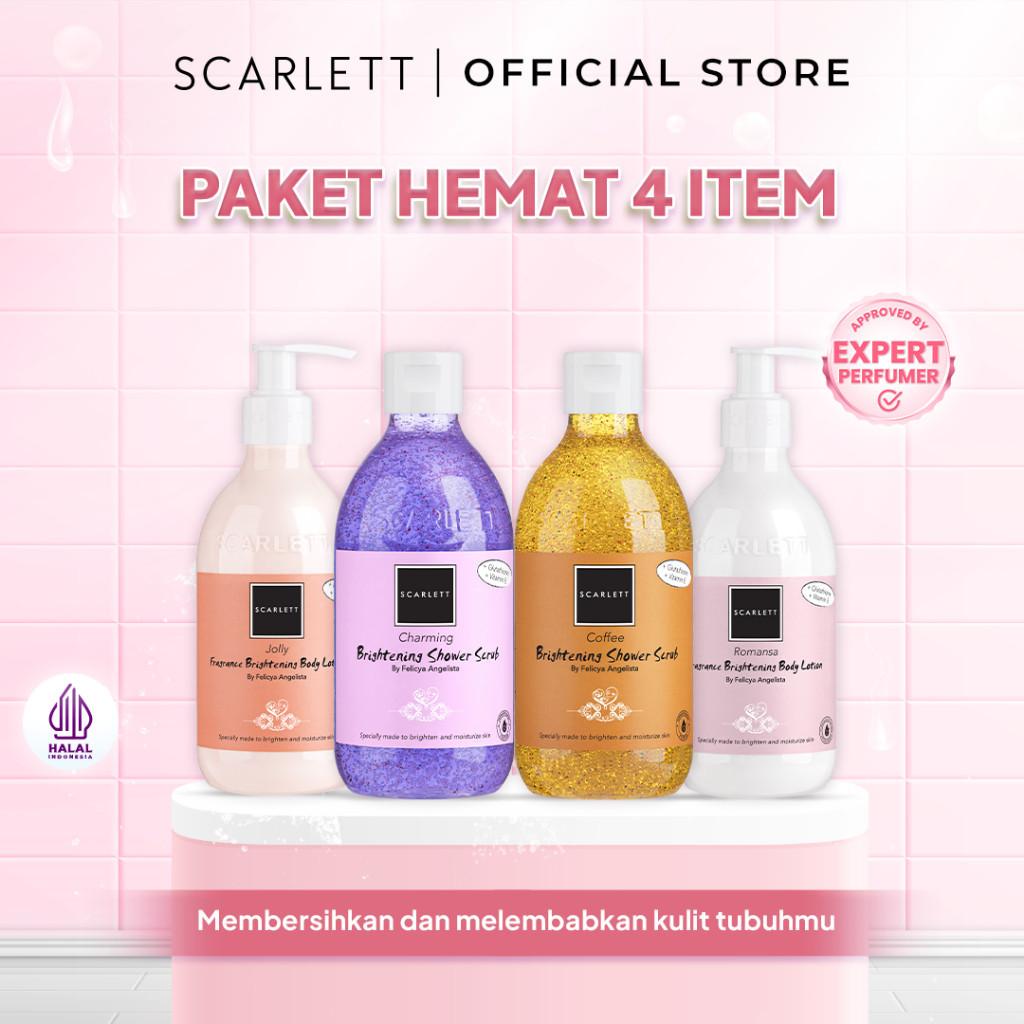 Scarlett 4Pcs Skincare Whitening Paket Hemat 4Item Body Lotion Sabun Mandi Bodyscrub Ane Toner Set K