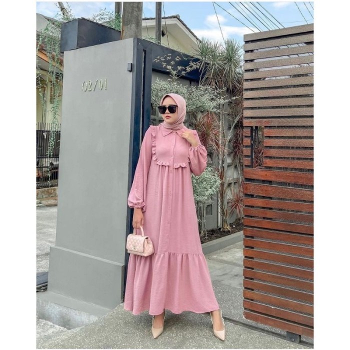 "Girya.Syo" - TERBARU Gamis Uniza Mariska Dress Maxy AirFlow Crinkle - Pink
