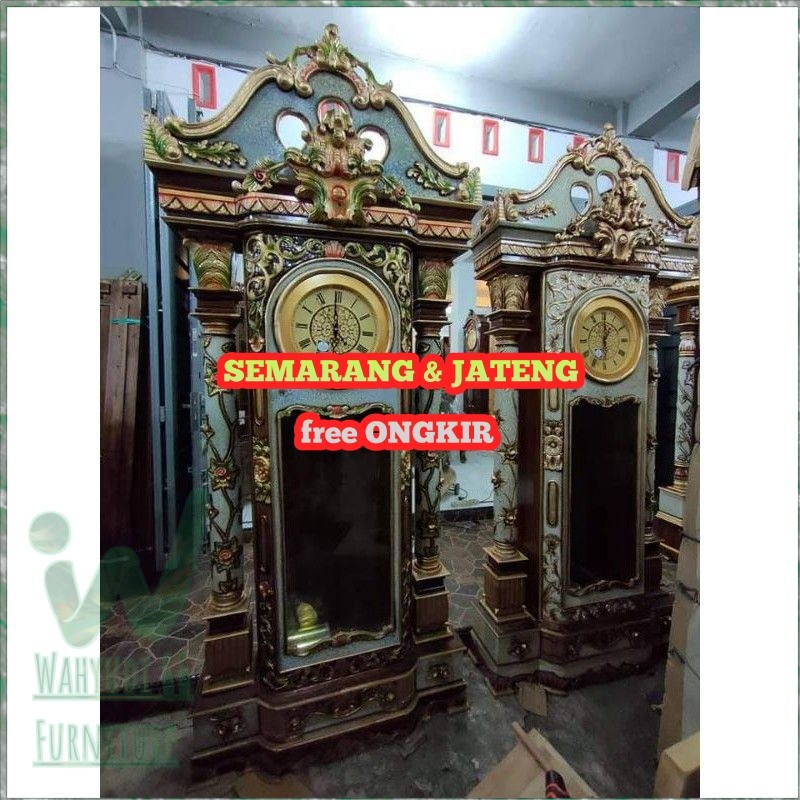 lemari jam hias bagong kayu jati