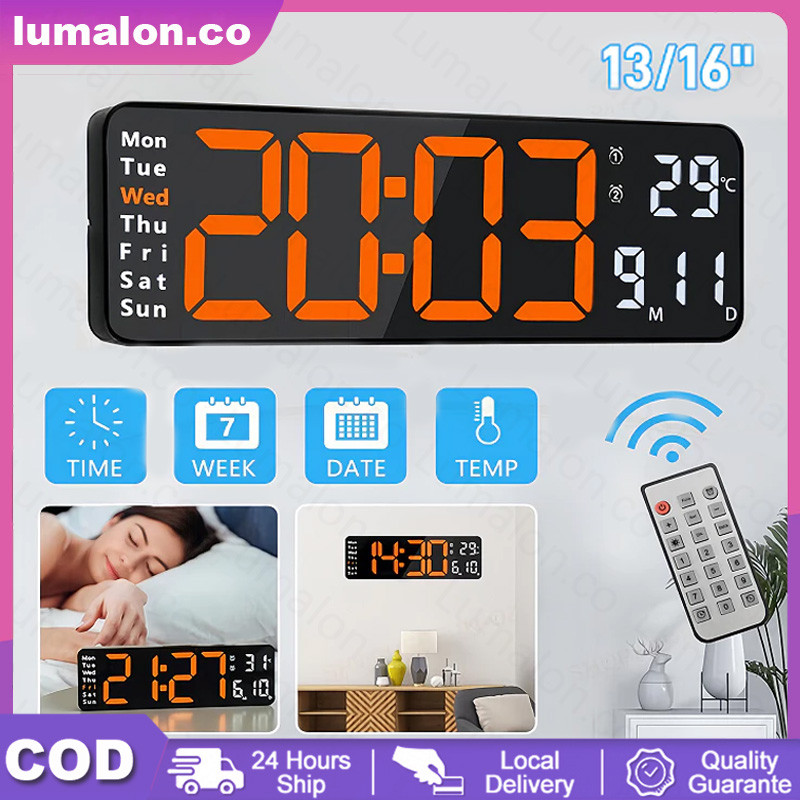 Lumalon 13 Inci Jam Digital LED Besar Tampilan Jelas Dinding / Jam Digital LED Besar 6629 Kalender