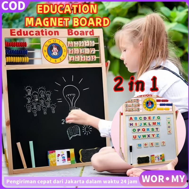 

【WOR·MY】Mainan Papan Tulis EDUCATION MAGNET BOARD magnet 2in1/ white black board /Magnetic Puzzle