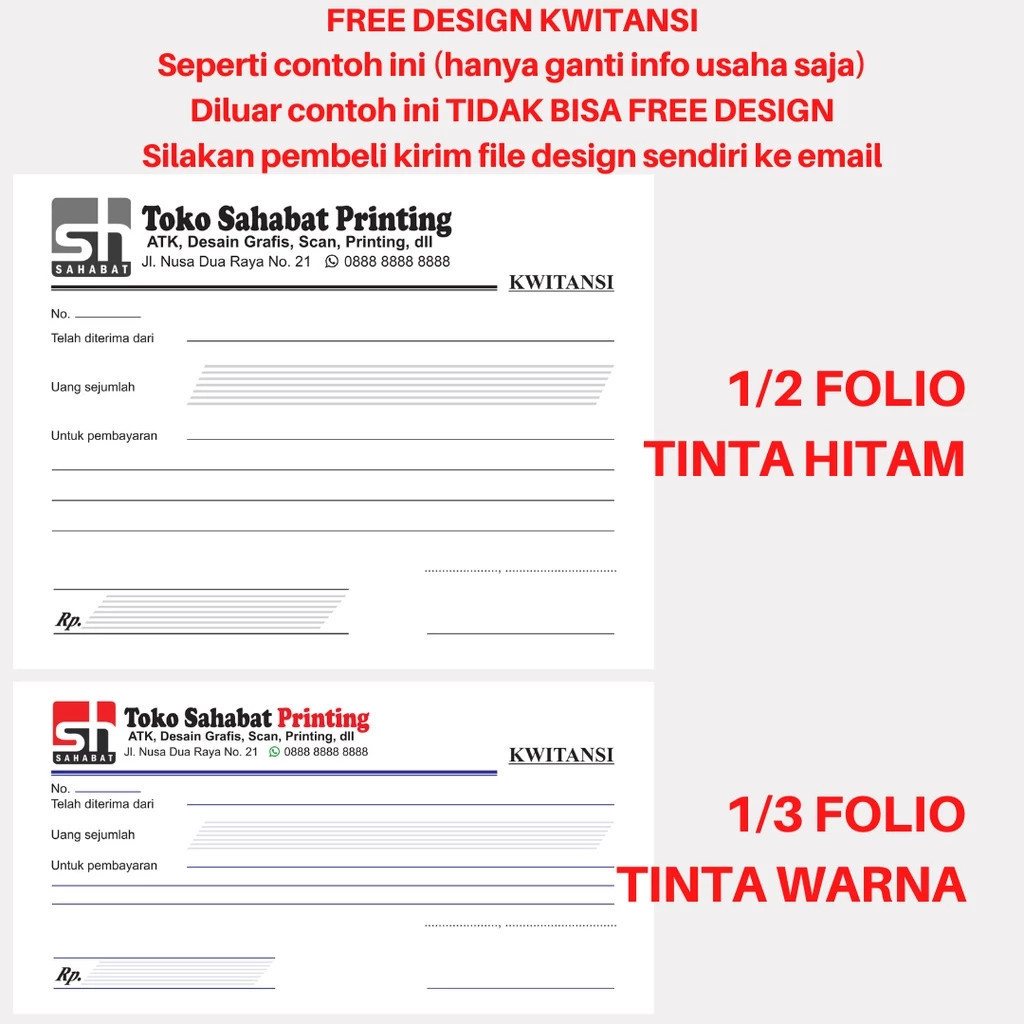 

[TERLENGKAP] NOTA TOKO CUSTOM 1 2 3 RANGKAP / PLY BON SURAT KWINTANSI SURAT JALAN INVOICE FORMULIR SLIP GAJI FORM
