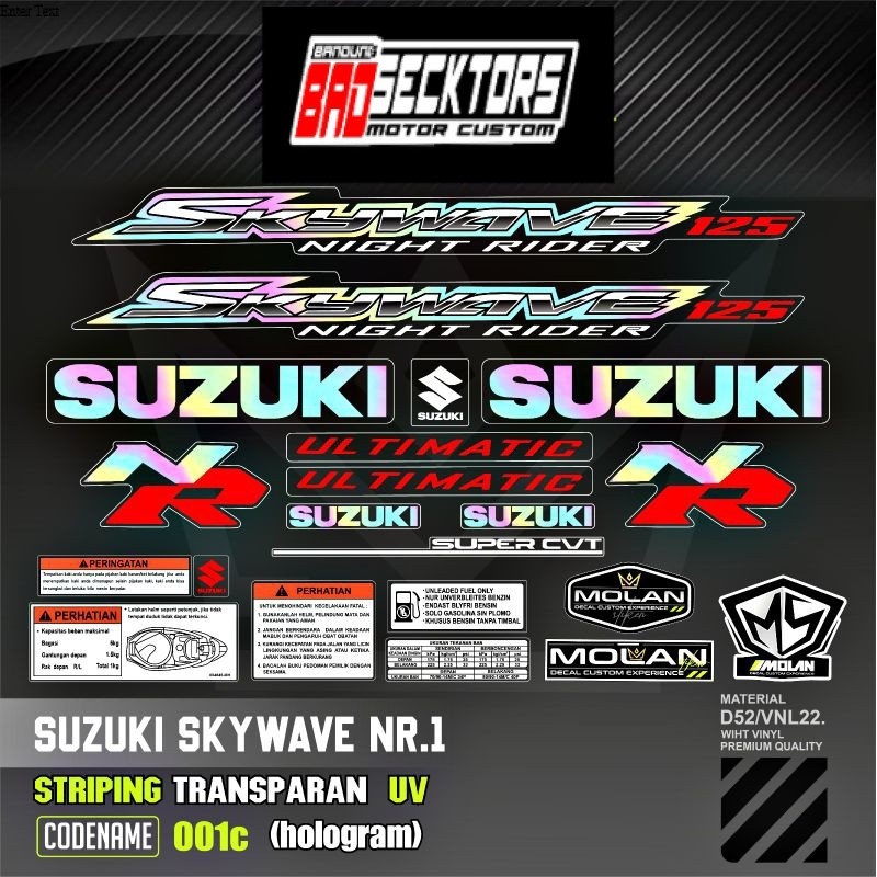 Decal Sticker Striping Variasi Transparan Uv Skywave NR 1 Ultimatic Hitam Mocca Skywave Nigt Raider 