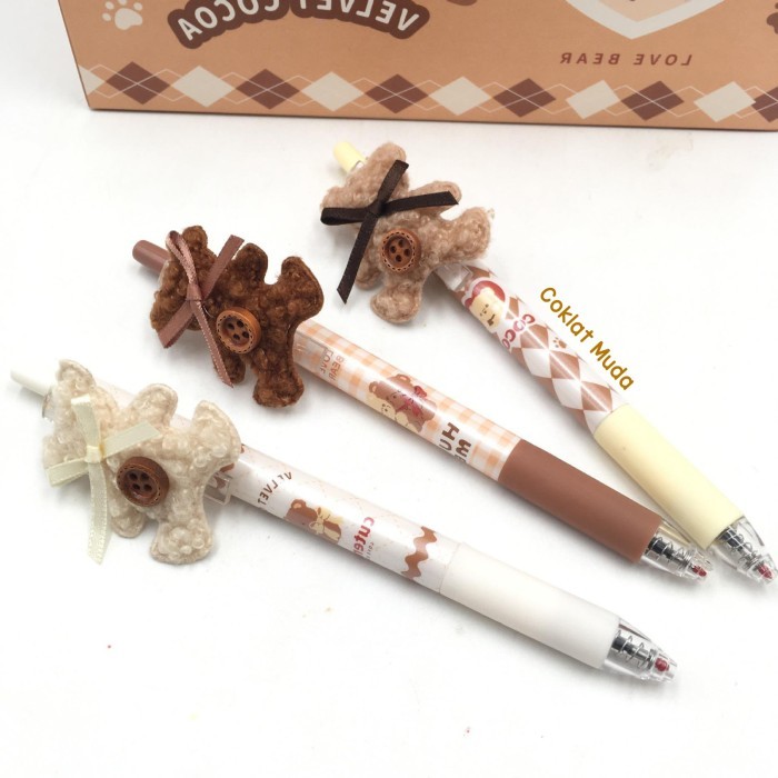 

HS88 PULPEN PENA TEKAN MEKANIK TEMPELAN BERUANG TEDDY BEAR GEL 0.5mm SKM - COKLAT MUDA