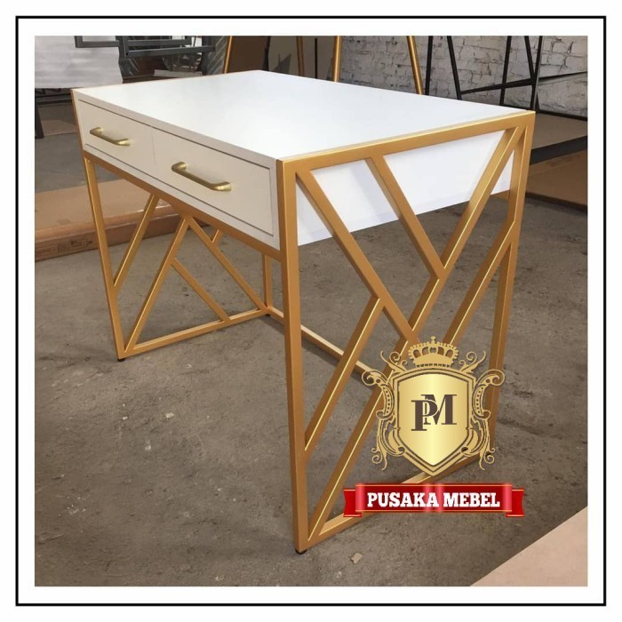 Meja Rias Laci Minimalis Kaki Besi, Meja Hias Konsul Laci Besi Gold