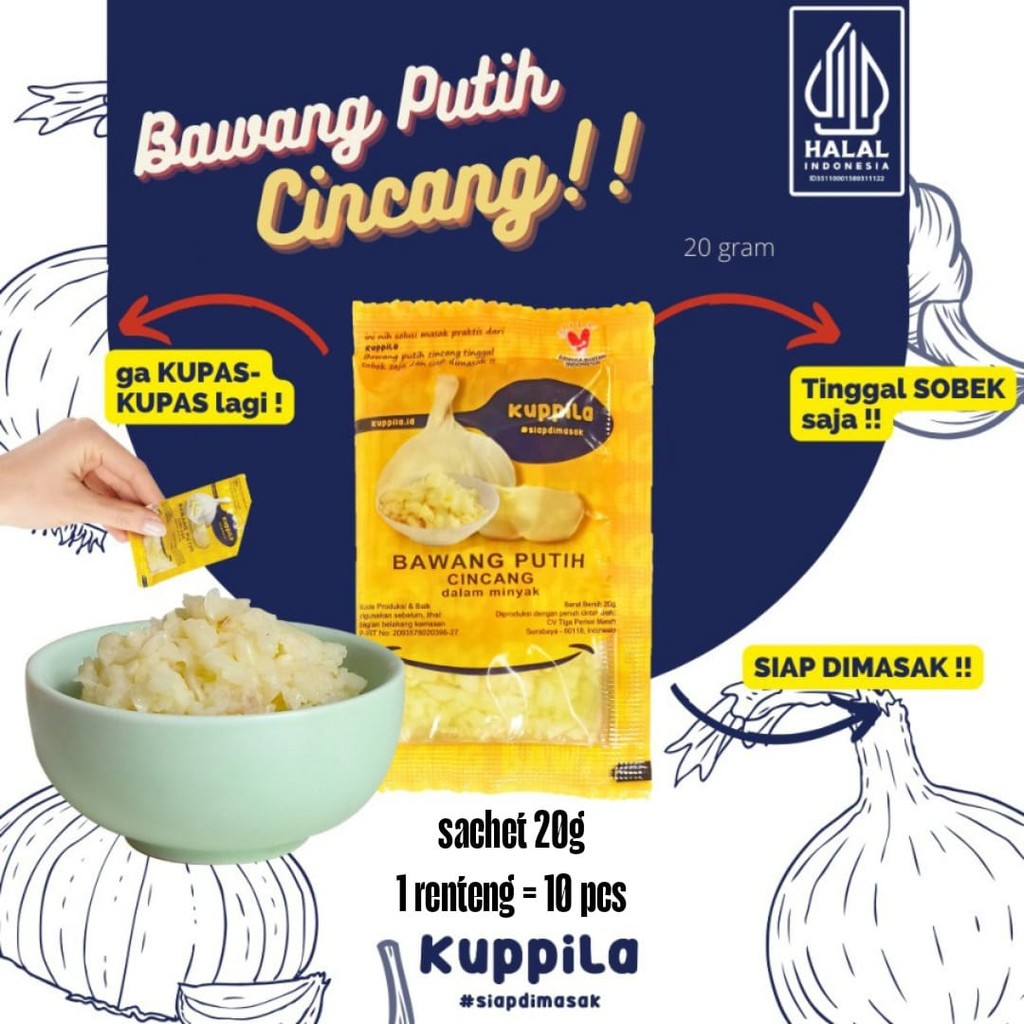 

KUPPILA bawang putih cincang dalam minyak 10 sachet @ 20 gr renceng renteng