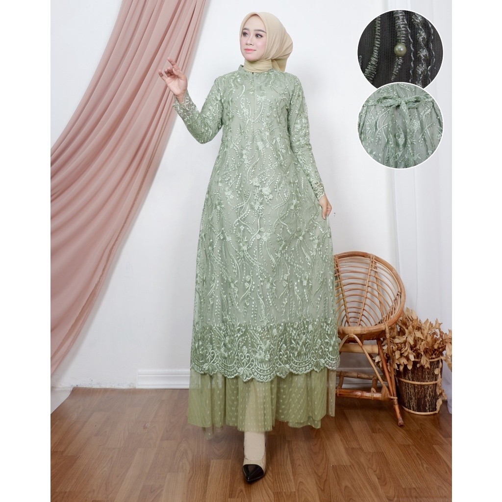 [Gamis Lebaran 2025 Terbaru] Permata Olshop / Gamis Brukat Tutu Dott LK / Kebaya Gamis Brokat Modern