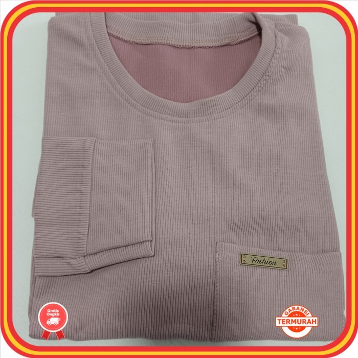 Tunik Cantik Baru Murah Wanita Baju Lebaran Kekinian /Tunik Kaos Knit Polos Lengan Panjang - Peach