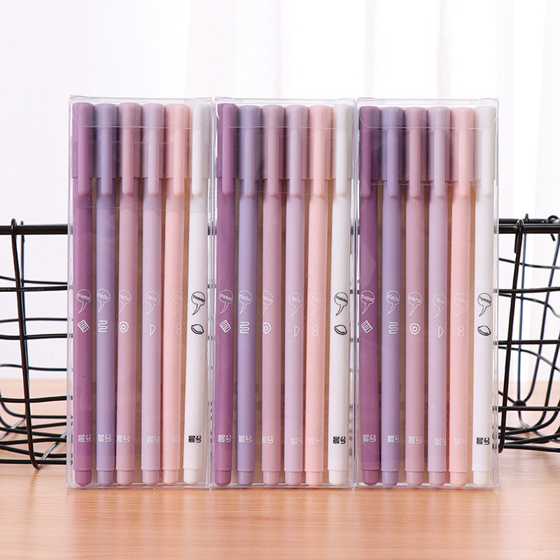 

6pcs/set Avocado Green Black Ink Morandi Simple Gel Pen Kawaii Quick Drying Cap Neutral Pen Supplies Gel Pen Set