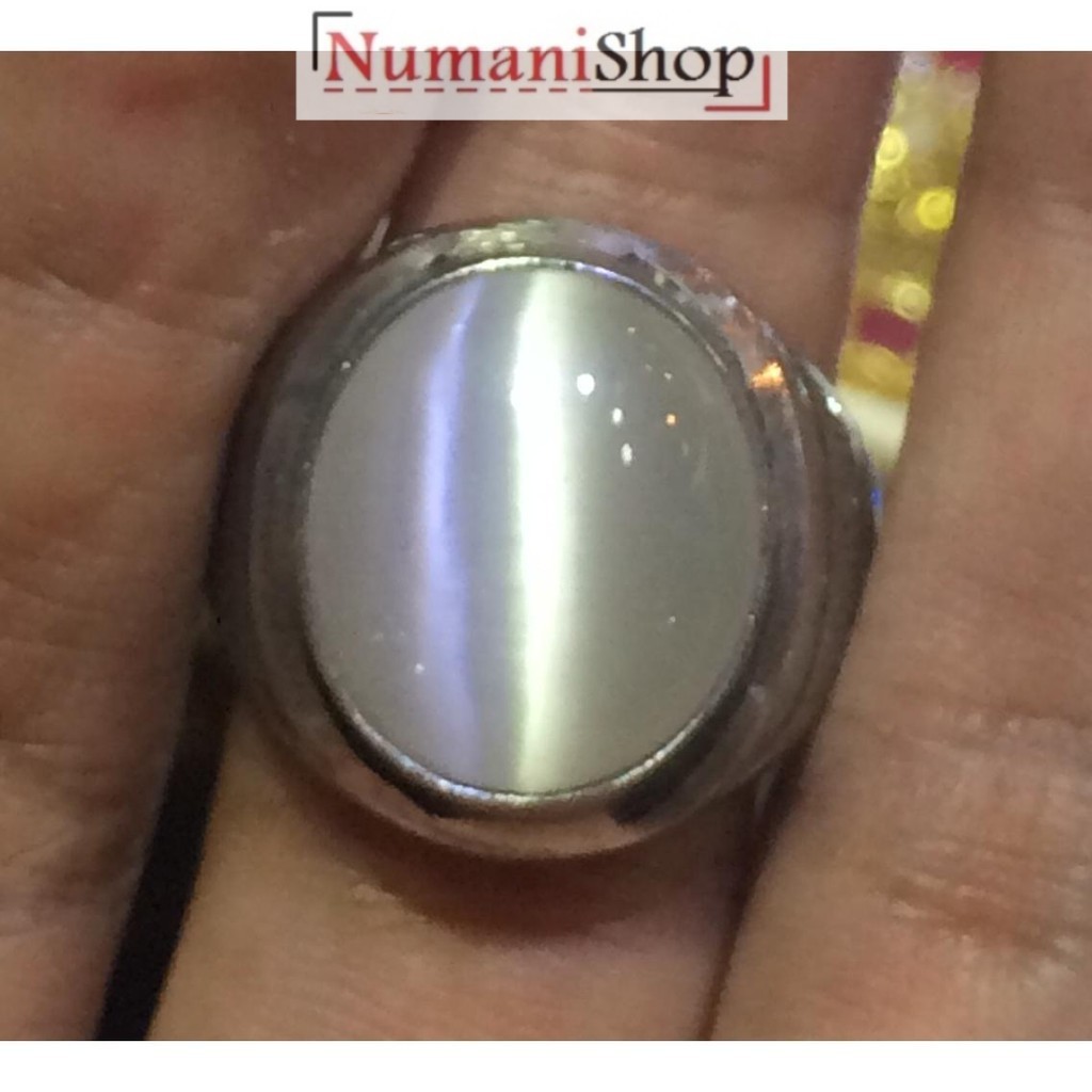 Cincin Titanium Batu Akik Cat Eye Susu Atau Warna Putih Size Kantoran HQ