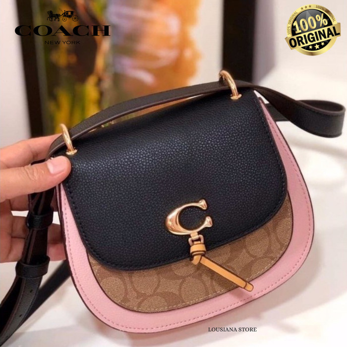 COACH REMI SADDLE BAG IN COLORBLOCK SIGNATURE CANVAS KHAKI MULTI