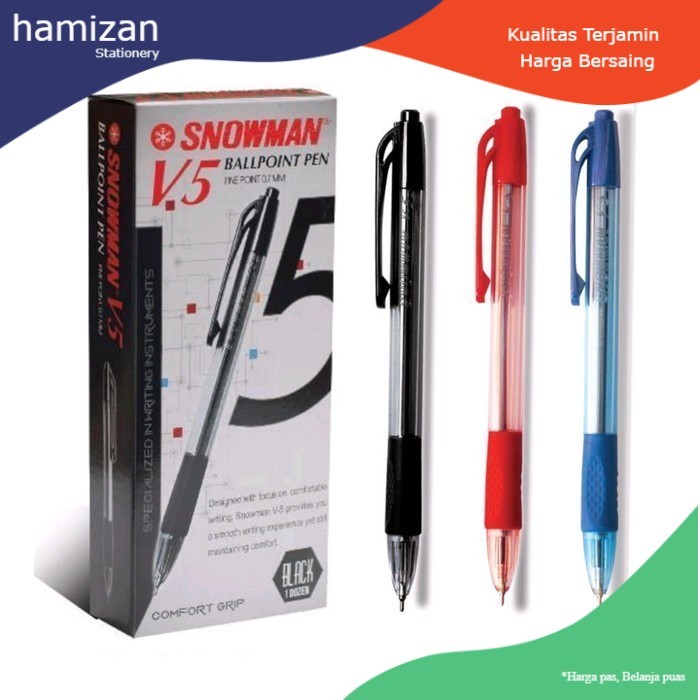 

Snowman Pulpen V5 0.7mm Ballpoint Pena Warna Murah Berkualitas - Red