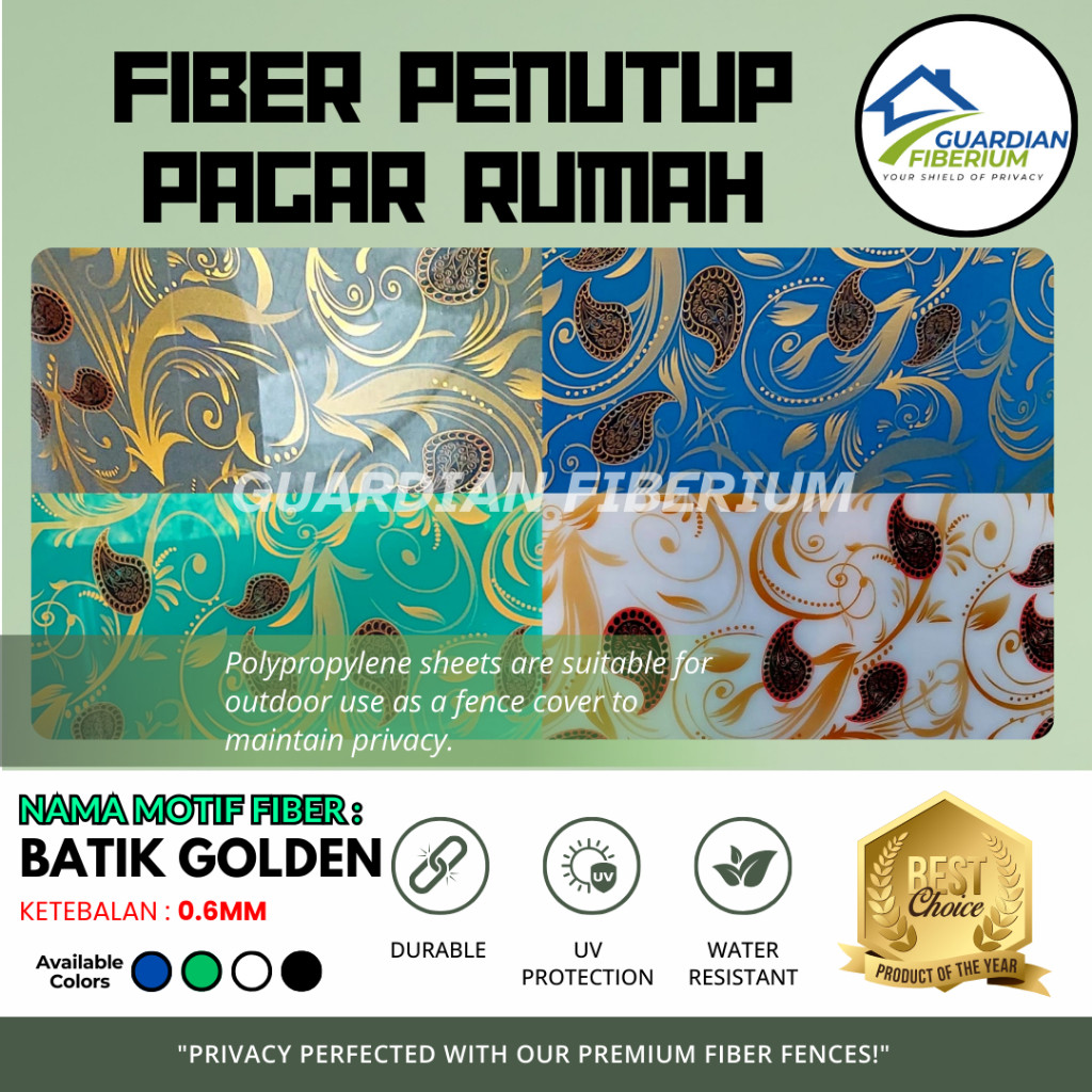 (Harga Per 1/2meter) Fiber Plastik Penutup Pagar Rumah Motif BATIK GOLDEN