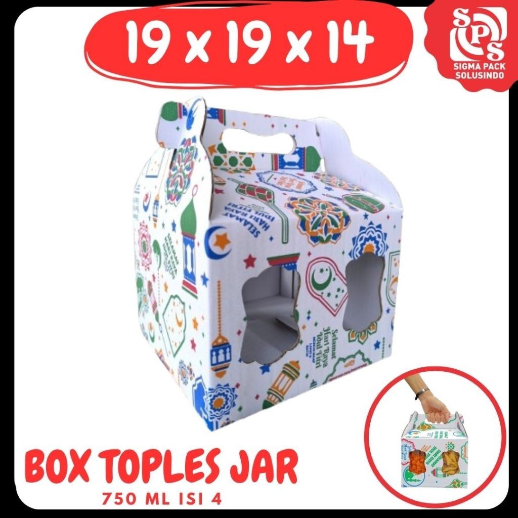 

Box Kuker 19x19x14 Jinjing (KUKER TOPLES JAR 750ml Isi 4) Kardus Kue Kering / Idul Fitri /Hampers / Lebaran / Gable Box Polos/Motif MEDIAKIT IDN