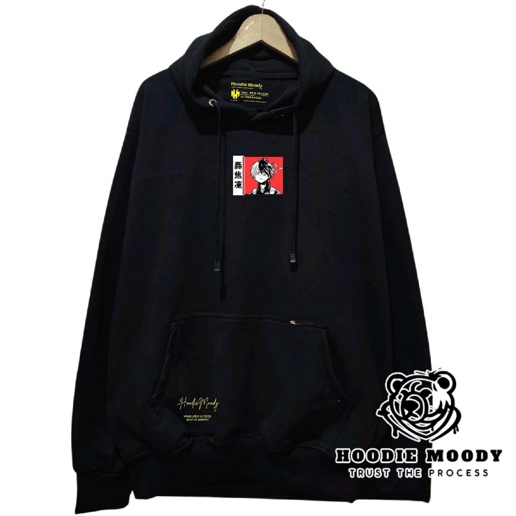 hoodiemoody hoodie pria distro anime warna hitam putih hijau mint cream krem ukuran m l xl xxl sweat