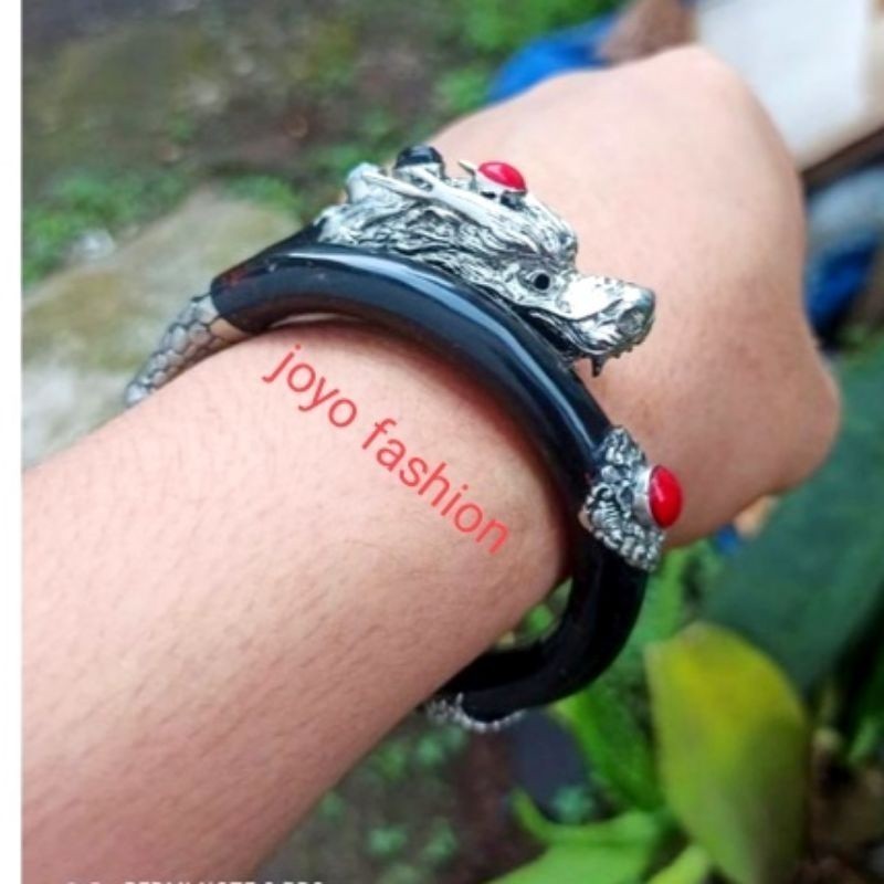 GELANG AKAR BAHAR VARIASI NAGA PERAK BERMAHKOTA BATU MULIA MARJAN KELOR