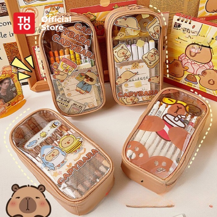 

THTO Layer Tas Tempat Pensil Case Pouch Anak Sekolah Capybara Transparan PVC Stationery Kantor A113 - Capybara Cool