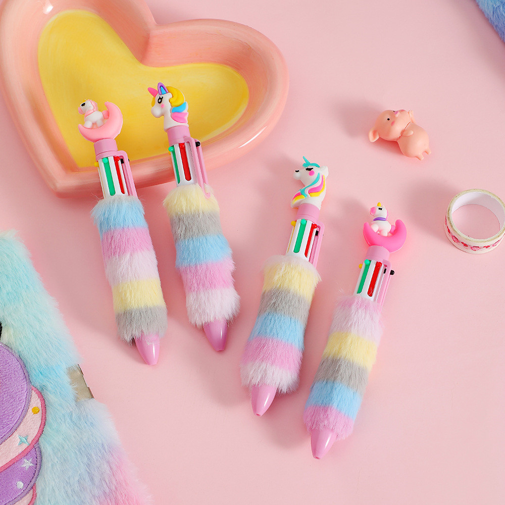 

Cartoon Plush 6-Color Ballpoint Pen Cute Unicorn Shape Writing Tools Student Stationery School Supplies Colorful Kids Pen
