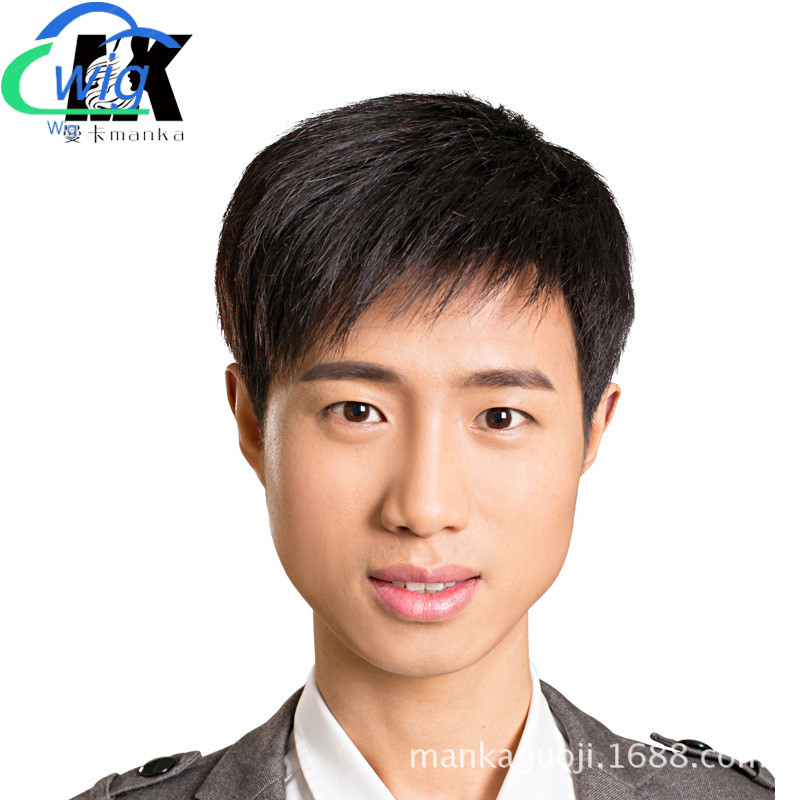 wig Manka, wig rambut laki-laki, rambut pendek laki-laki, rambut lurus, rambut nyata, garis gelap, r