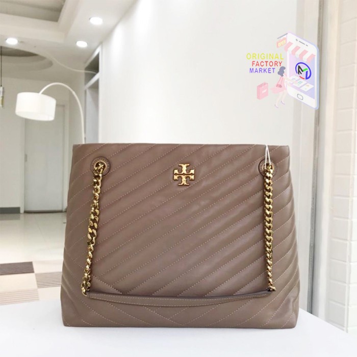 TAS TORY BURCH Kira Chevron Tote Bag Classic Taupe ORIGINAL 56757 TB Lls