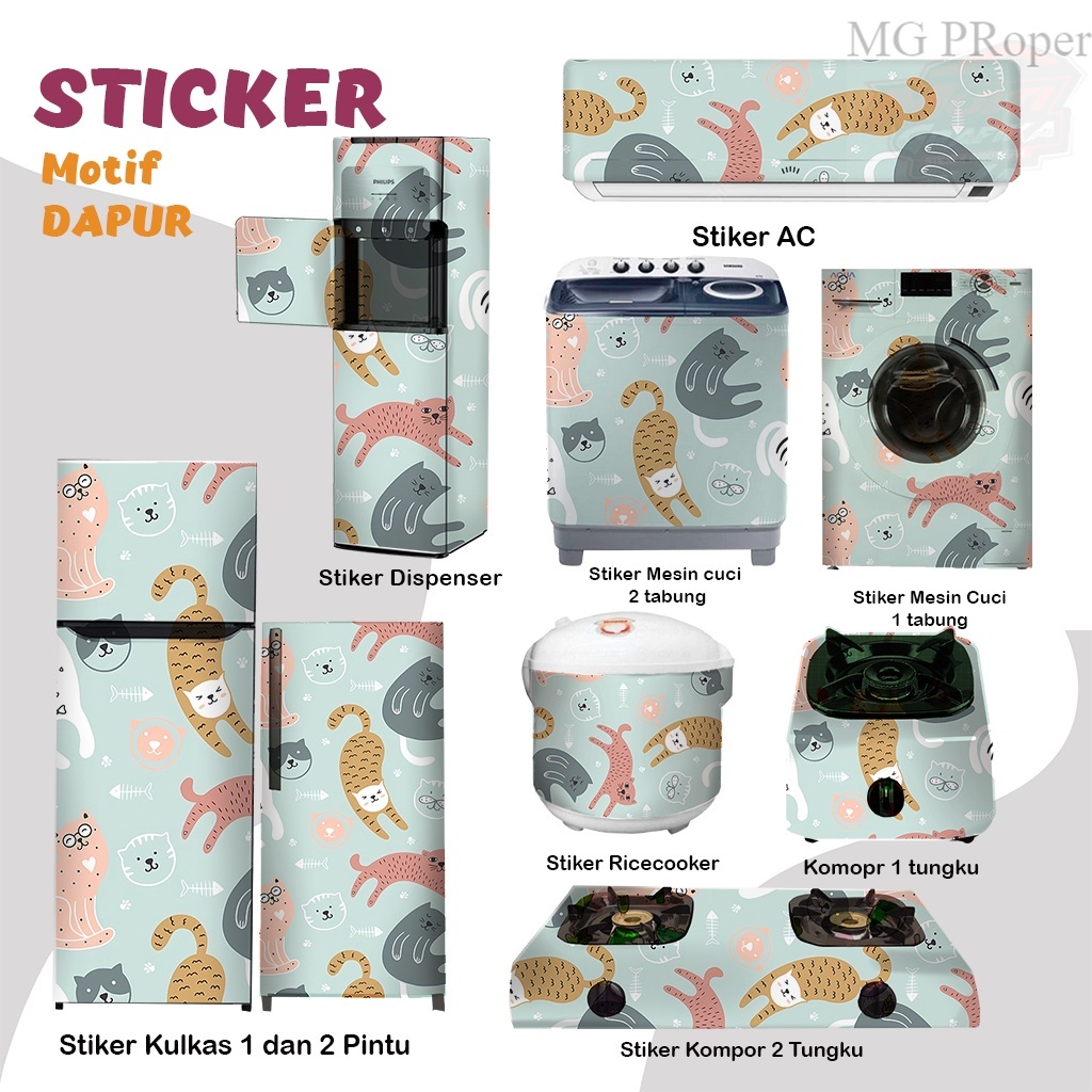 Stiker kulkas kompor mesin cuci tabung mata Rice Cooker Dispenser Ac motif imut lucu aesthetic dapur