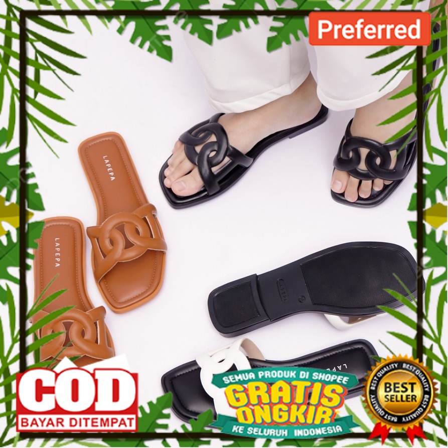 SEPATU SANDAL BEST SELLER TREND TERKINI /LAPEPA YUK - SORA Sandal Wanita Teplek Korea Casual Size 36