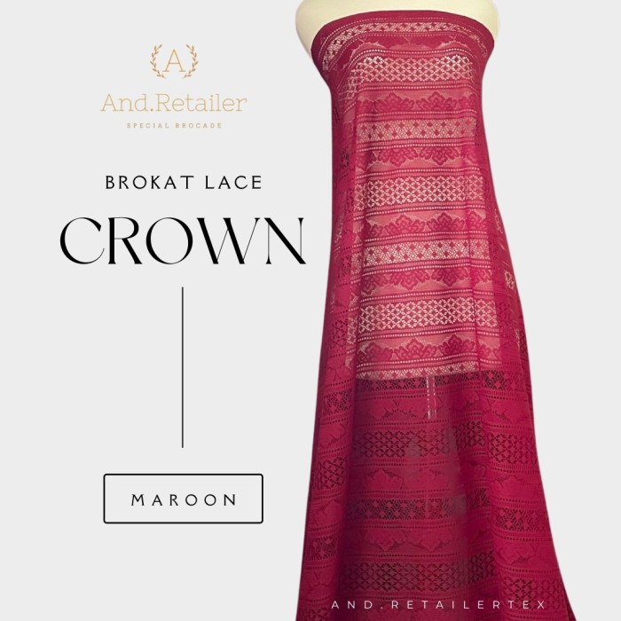 Kain Brokat Lace Vintage Crown Warna Merah Maroon