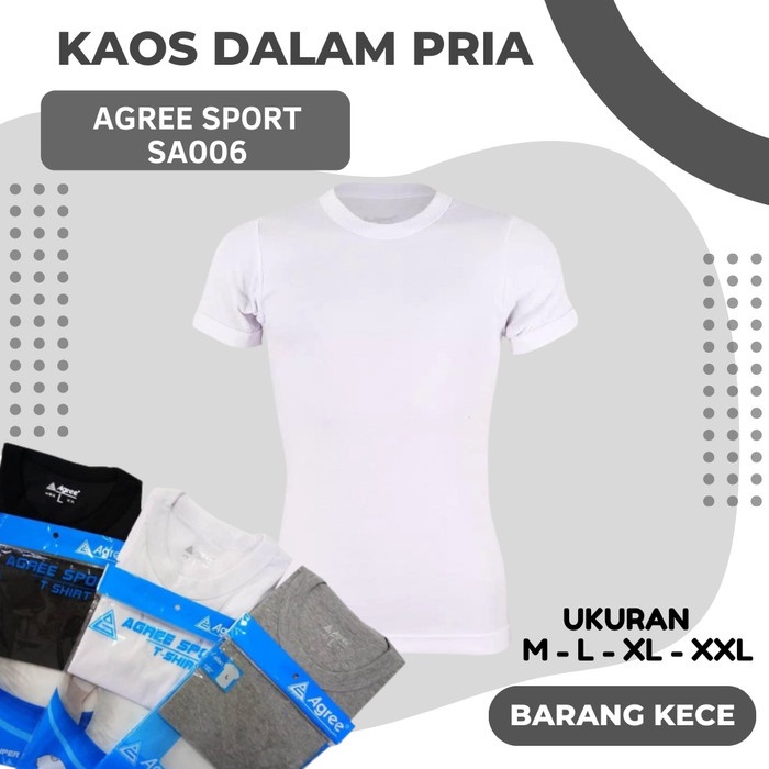 SALE -Pakaian Dalam Pria T-Shirt / Kaos Oblong Polos Pria Agree Sport SA006 - M, Abu-abu- 1.2.23